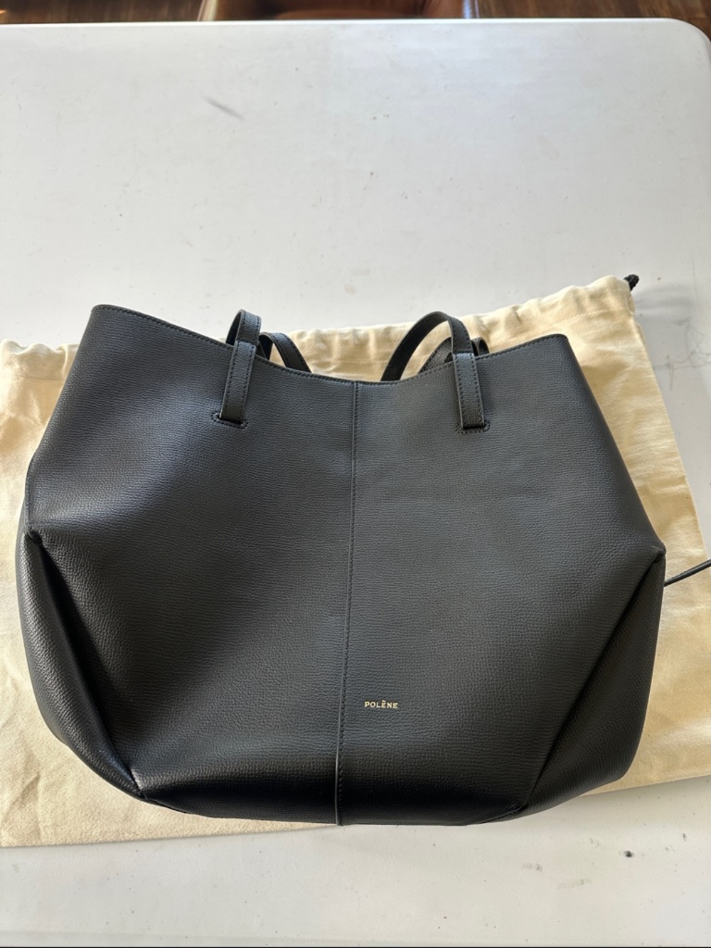 Polène Black Pebbled Leather Tote